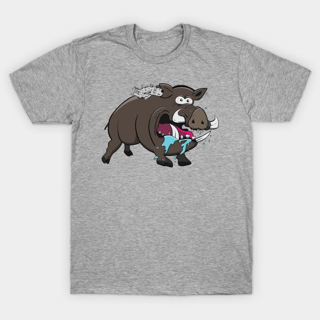 Hunting Dog Latched onto Wild Hogs Ear T-Shirt by Dad n Son Designs